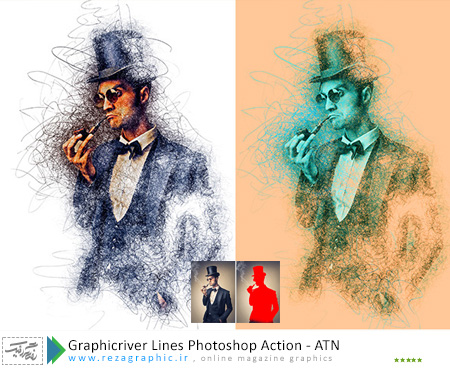 اکشن افکت خط خطی فتوشاپ گرافیک ریور-Graphicriver Lines Photoshop Action | رضاگرافیک